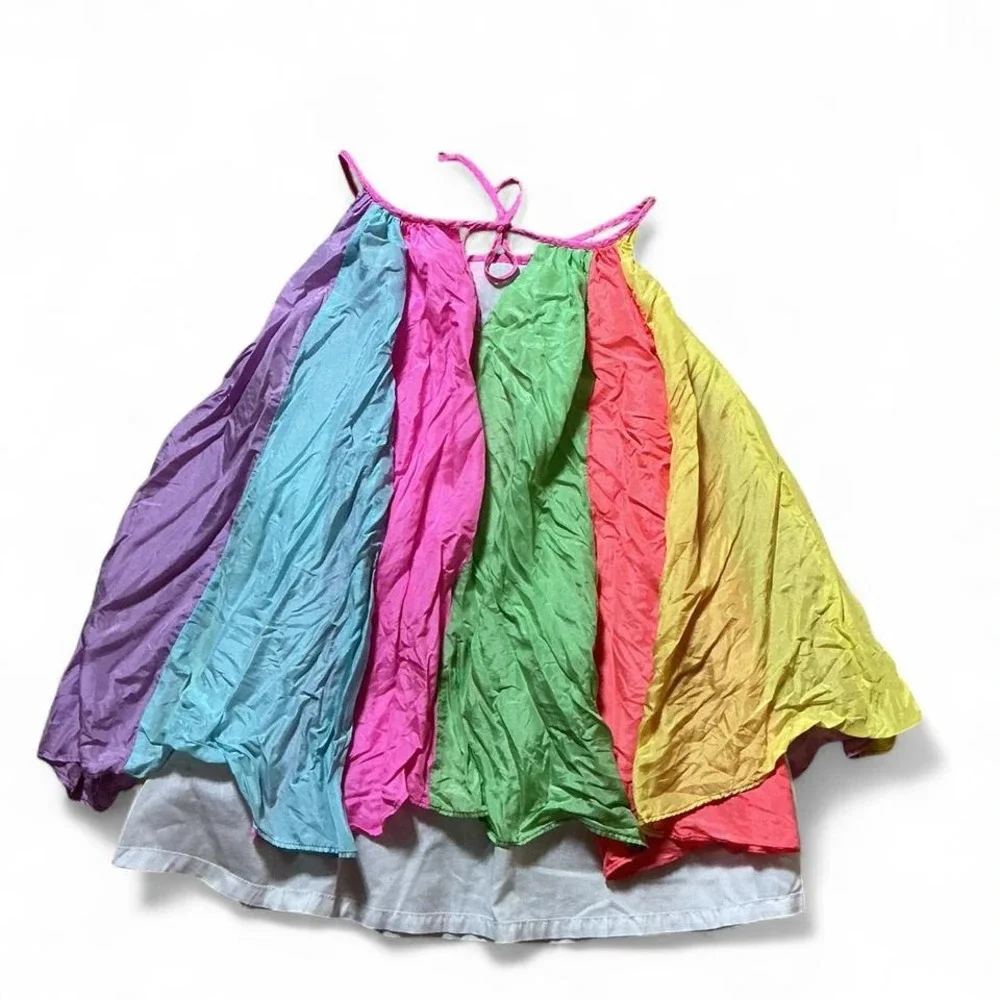 Habla‎ Boo Girls Rainbow Silk Tiered Sundress Spaghetti Strap Size 6X